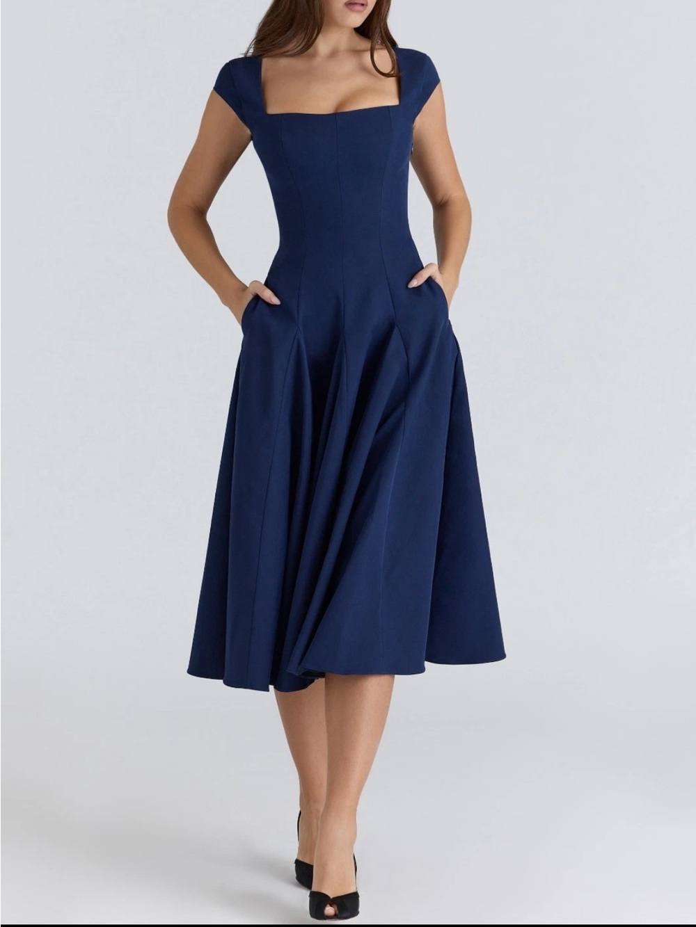 House of CB Raisa Navy lace back twill Midi Dress